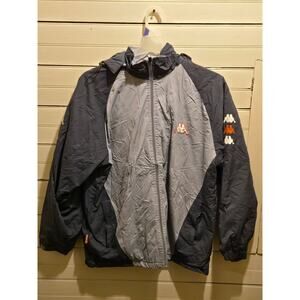 Kappa Large Jacket Men's XL Hooded Windbreaker Lightweight Gray Navy Full Zip
